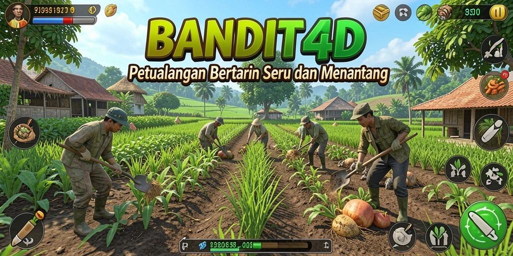 Tampilan gameplay seru saat bertani di BANDIT4D dengan berbagai tanaman.