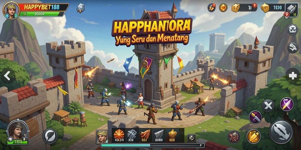 Tangkapan layar <strong>HAPPYBET188</strong> menunjukkan aksi mendebarkan dalam permainan Tower Defense.