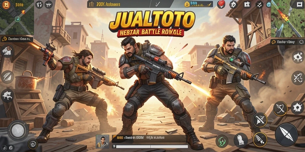 Screenshot gameplay seru di JUALTOTO yang memperlihatkan aksi Battle Royale.